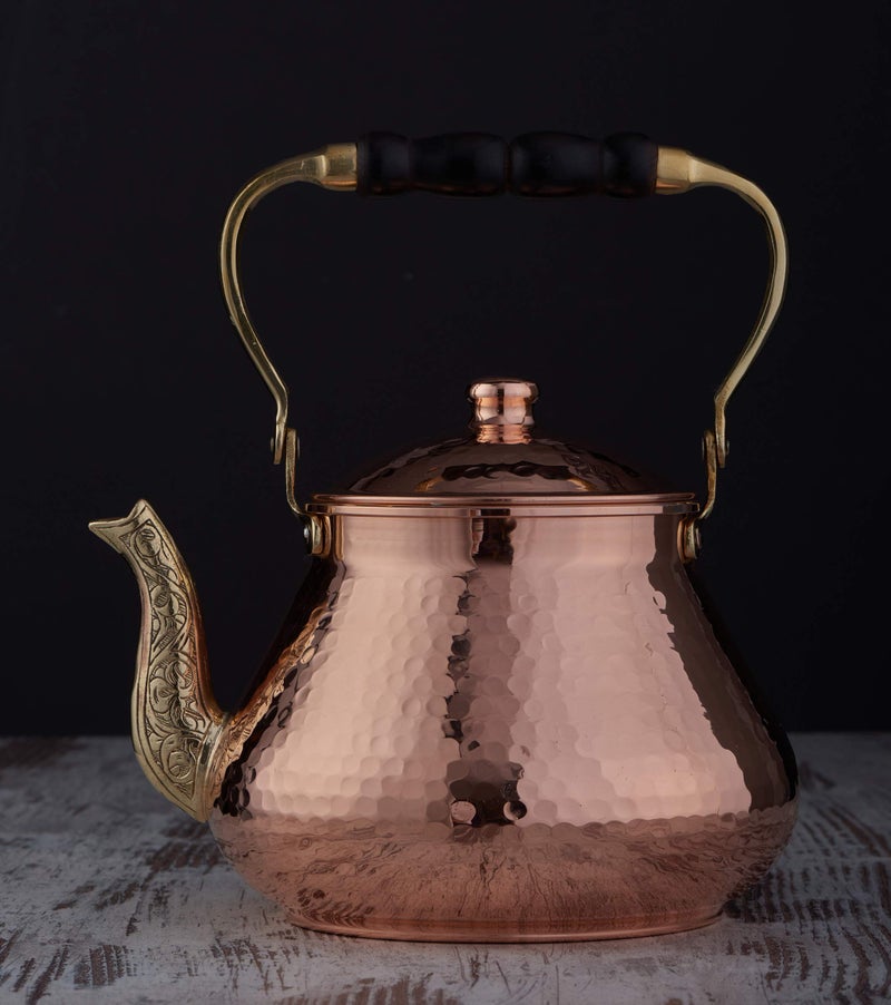 DEMMEX Large Copper Teapot, 1mm Thick, Hammered, Handcrafted in Turkey, 3 Quarts (2.8L) - Image 2